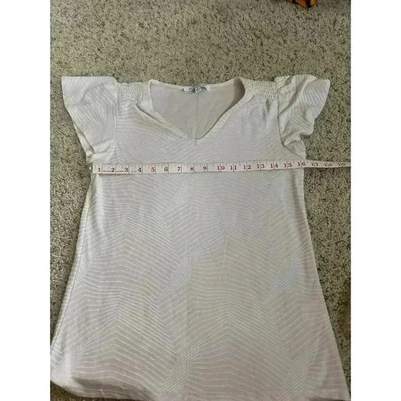 Rose + Olive Ruffle Sleeve Textured V-Neck Blouse Top Blush Pink Women's Size S - Picture 8 of 9